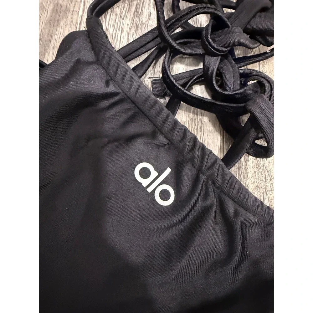 Frankies Bikinis x Alo Yoga Black Tie Side Tatum Bikini Bottoms Large NWOT